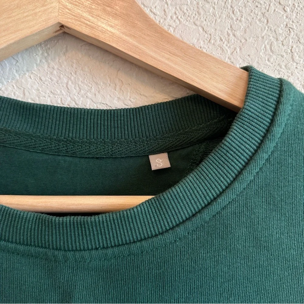 Green Embroidered Crewneck Sweatshirt Organic Cotton